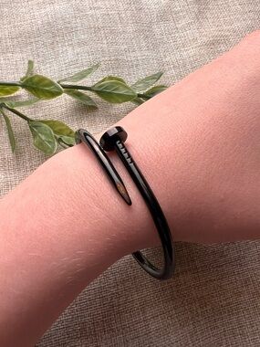ART DECO Gothic Black Glossy Nail Bangle Bracelet